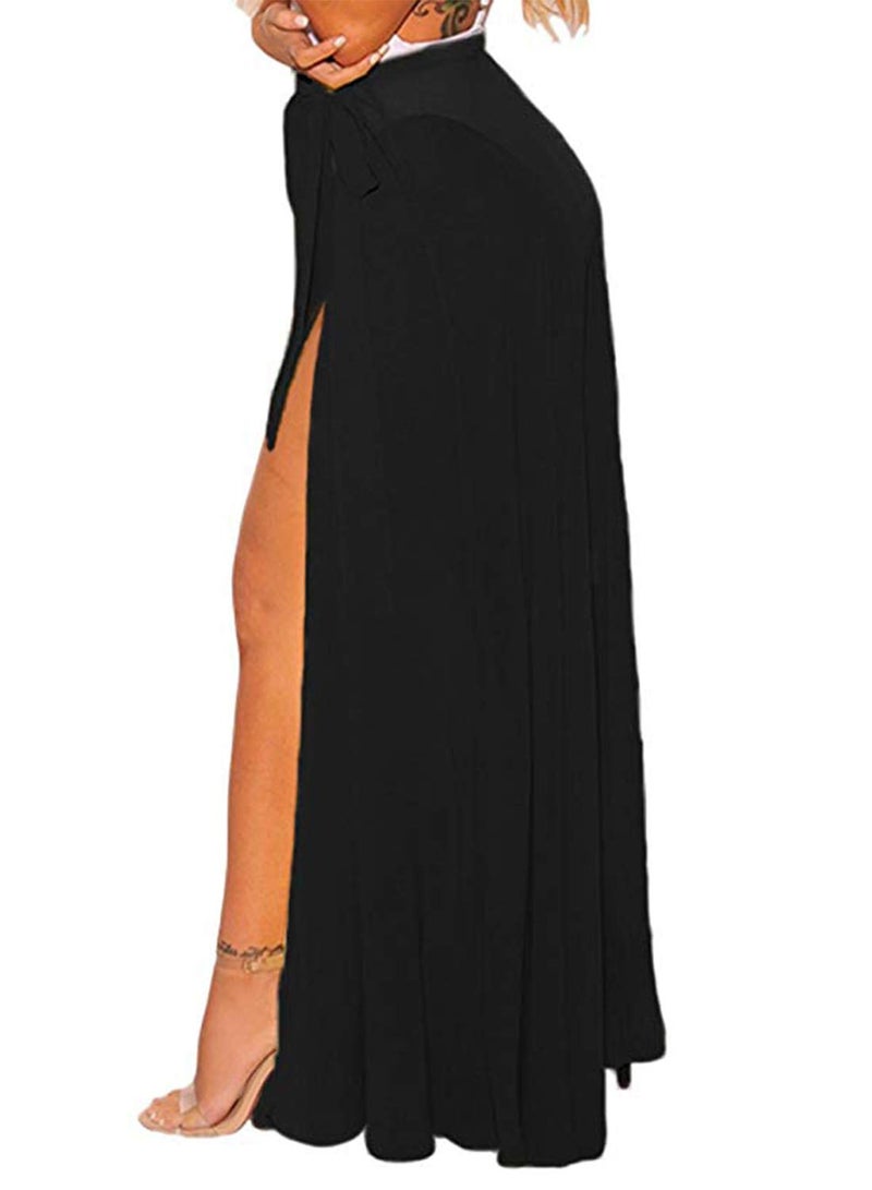 CARDYDONY Women's Swimsuit Cover Up Sarong Bikini Swimwear Beach Cover-Ups Wrap Skirt Black Long L-XL - Image 2